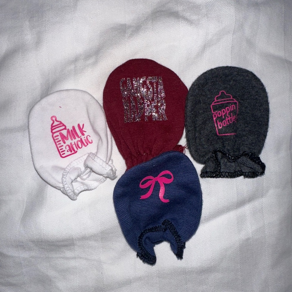 Custom Baby Mittens Set - White, Red, Gray, Blue